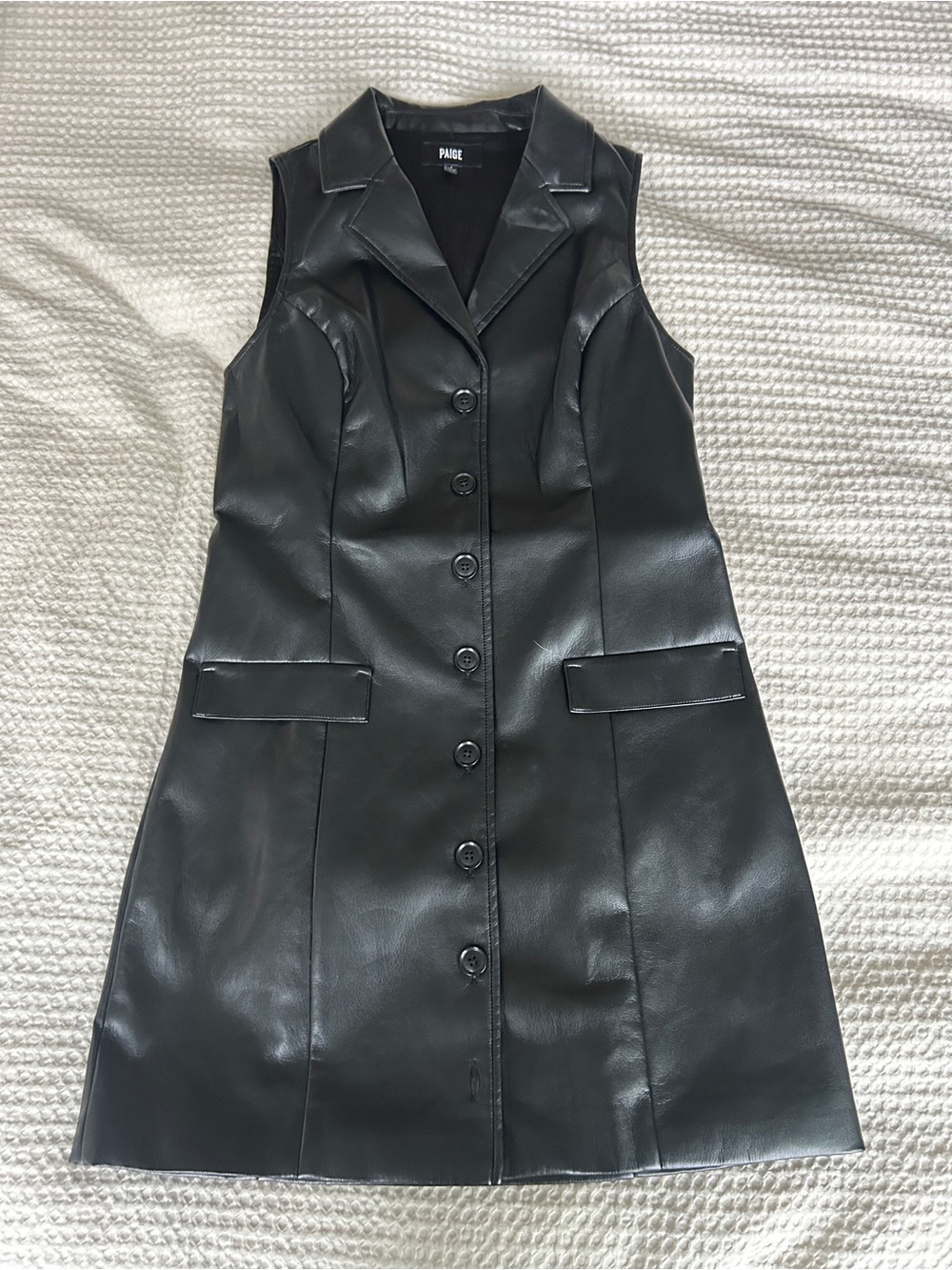 PAIGE Black Faux Leather Sleeveless Black Dress